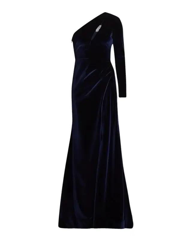 PAMELLA ROLAND Velvet One-Shoulder Cut-Out Gown