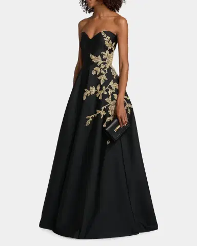 PAMELLA ROLAND Raffia Floral-Embroidered Faille Strapless Gown | Thumbnail 7