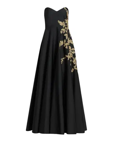PAMELLA ROLAND Raffia Floral-Embroidered Faille Strapless Gown | Thumbnail 1