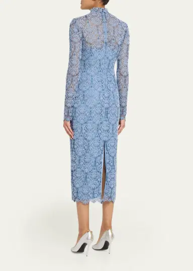 Lela Rose Chenille Lace Long-Sleeve Midi Dress | Thumbnail 3