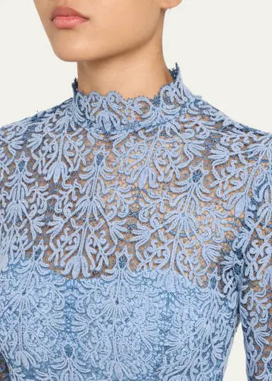 Lela Rose Chenille Lace Long-Sleeve Midi Dress | Thumbnail 5