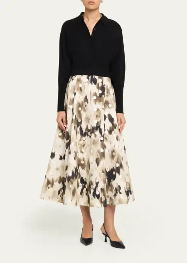 Lela Rose Ikat Metallic Polka-Dot Print Midi Skirt | Thumbnail 2