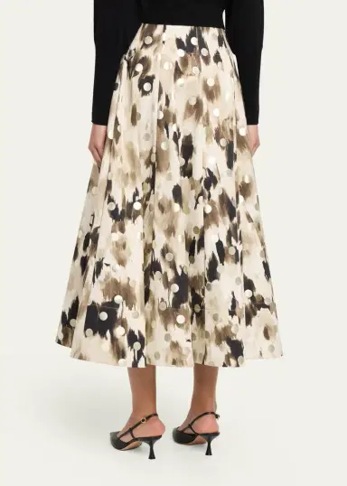 Lela Rose Ikat Metallic Polka-Dot Print Midi Skirt | Thumbnail 3