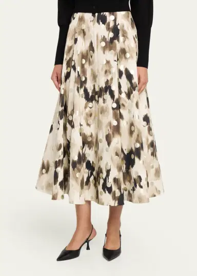 Lela Rose Ikat Metallic Polka-Dot Print Midi Skirt | Thumbnail 4