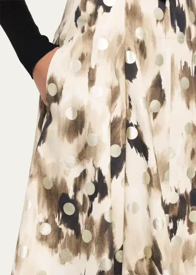 Lela Rose Ikat Metallic Polka-Dot Print Midi Skirt | Thumbnail 5
