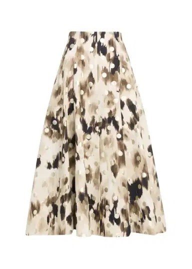 Lela Rose Ikat Metallic Polka-Dot Print Midi Skirt | Thumbnail 1