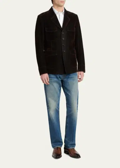 Tom Ford Men's Cotton Velvet Pipe-Trim Patch Pocket Blazer | Thumbnail 2