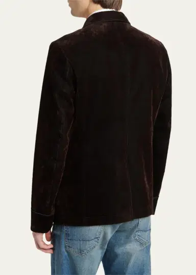 Tom Ford Men's Cotton Velvet Pipe-Trim Patch Pocket Blazer | Thumbnail 3
