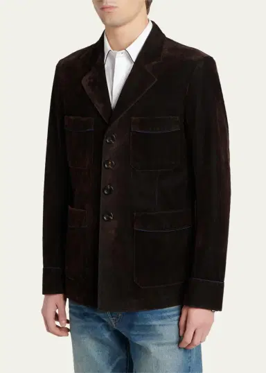 Tom Ford Men's Cotton Velvet Pipe-Trim Patch Pocket Blazer | Thumbnail 4