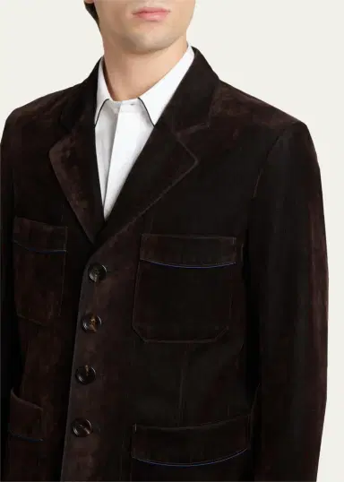 Tom Ford Men's Cotton Velvet Pipe-Trim Patch Pocket Blazer | Thumbnail 5