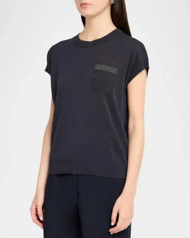 PESERICO Faux Patch Pocket Cap-Sleeve Sweater | Thumbnail 4