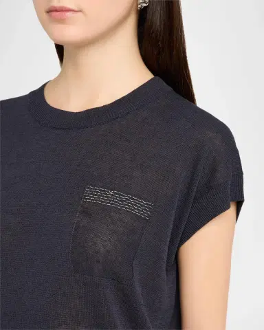 PESERICO Faux Patch Pocket Cap-Sleeve Sweater | Thumbnail 5
