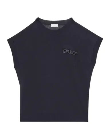 PESERICO Faux Patch Pocket Cap-Sleeve Sweater | Thumbnail 1