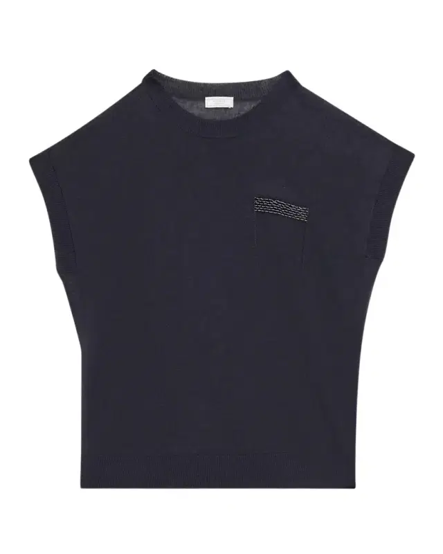 PESERICO Faux Patch Pocket Cap-Sleeve Sweater