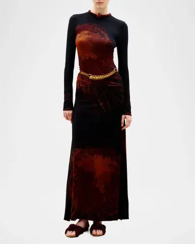 Silvia Tcherassi Gabbice Bead Tubular Collar Long-Sleeve Maxi Dress | Thumbnail 2