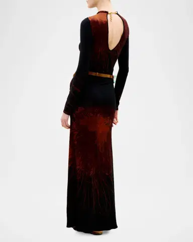 Silvia Tcherassi Gabbice Bead Tubular Collar Long-Sleeve Maxi Dress | Thumbnail 3