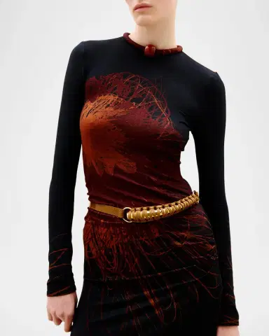 Silvia Tcherassi Gabbice Bead Tubular Collar Long-Sleeve Maxi Dress | Thumbnail 4