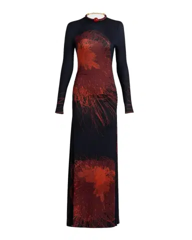Silvia Tcherassi Gabbice Bead Tubular Collar Long-Sleeve Maxi Dress | Thumbnail 1