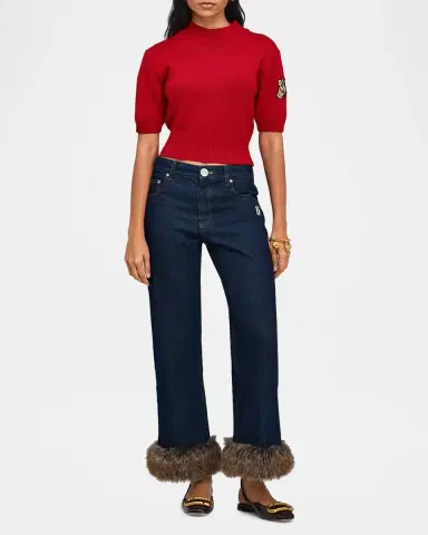 Marc Jacobs Faux-Fur-Trimmed Crop Jeans | Thumbnail 2
