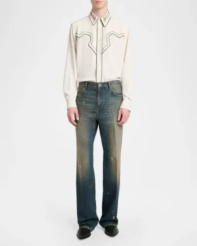 AMIRI Men's Embroidered-Trim Western Shirt | Thumbnail 2