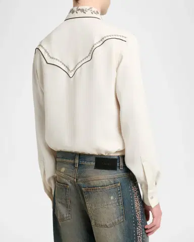AMIRI Men's Embroidered-Trim Western Shirt | Thumbnail 3