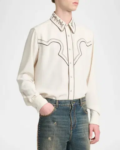 AMIRI Men's Embroidered-Trim Western Shirt | Thumbnail 4