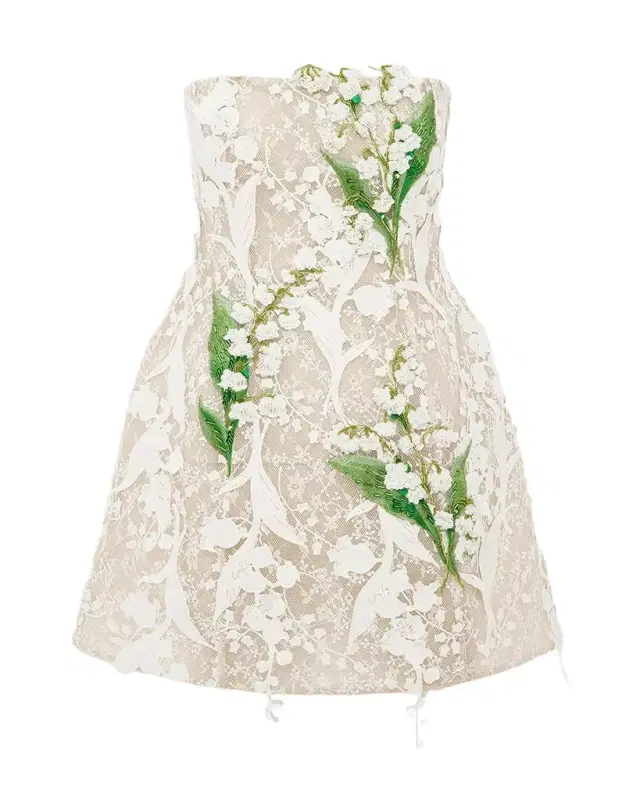 LEO LIN Roselle Strapless Fit-&-Flare Lace Mini Dress