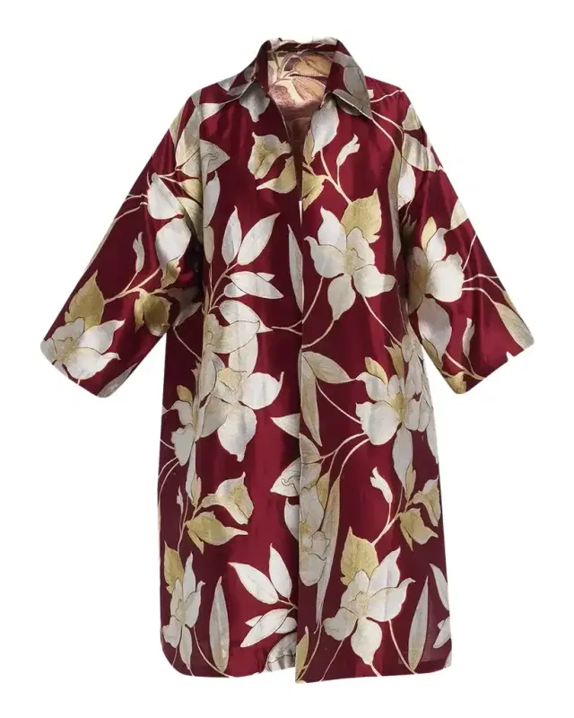 Eskandar Sloped Shoulder Wide A-Line Open Jacket With Collar - 3/4 Length