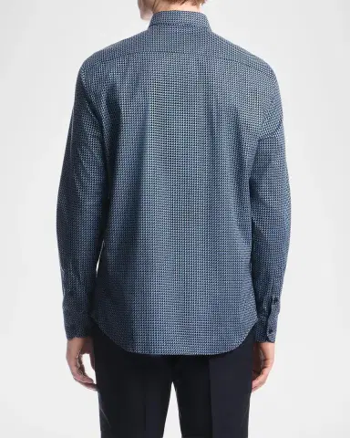 Emporio Armani Men's Geometric Cotton-Stretch Sport Shirt | Thumbnail 3