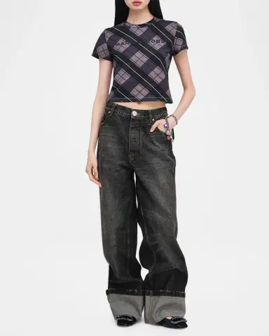 Marc Jacobs Logo Checked Cotton T-Shirt | Thumbnail 2