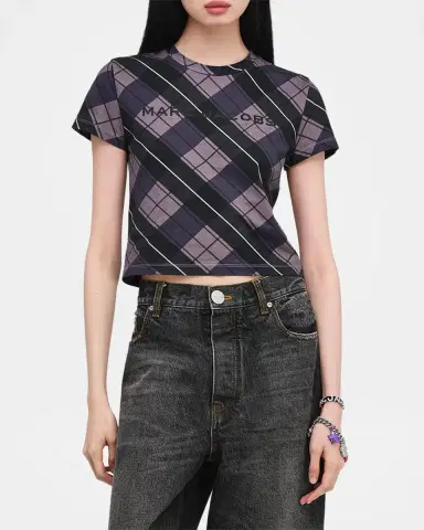 Marc Jacobs Logo Checked Cotton T-Shirt | Thumbnail 4