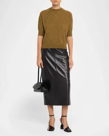 Dries Van Noten Diamond Knit Elbow-Sleeve Crewneck Sweater | Thumbnail 2 Dries Van Noten Diamond Knit Elbow-Sleeve Crewneck Sweater | Thumbnail 2