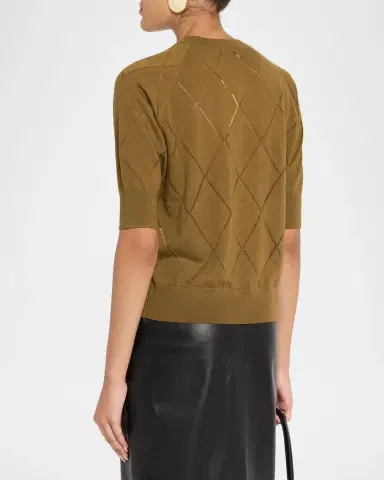 Dries Van Noten Diamond Knit Elbow-Sleeve Crewneck Sweater | Thumbnail 3 Dries Van Noten Diamond Knit Elbow-Sleeve Crewneck Sweater | Thumbnail 3