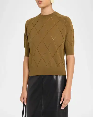 Dries Van Noten Diamond Knit Elbow-Sleeve Crewneck Sweater | Thumbnail 4 Dries Van Noten Diamond Knit Elbow-Sleeve Crewneck Sweater | Thumbnail 4