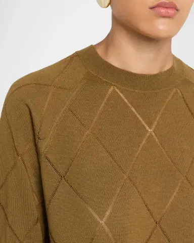 Dries Van Noten Diamond Knit Elbow-Sleeve Crewneck Sweater | Thumbnail 5 Dries Van Noten Diamond Knit Elbow-Sleeve Crewneck Sweater | Thumbnail 5