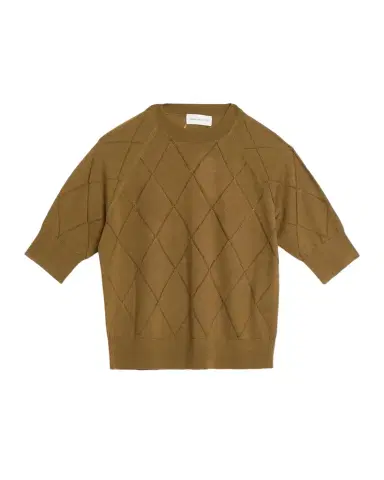 Dries Van Noten Diamond Knit Elbow-Sleeve Crewneck Sweater | Thumbnail 1 Dries Van Noten Diamond Knit Elbow-Sleeve Crewneck Sweater | Thumbnail 1