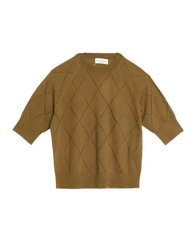 Dries Van Noten Diamond Knit Elbow-Sleeve Crewneck Sweater