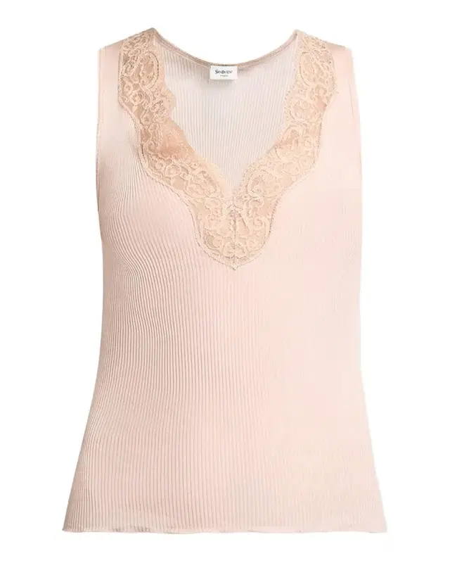 Saint Laurent Ribbed Silk Laced Tank Top