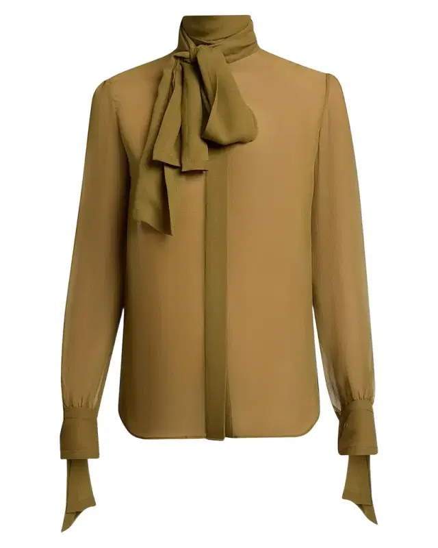 Saint Laurent Lavalliere Silk Long-Sleeve Blouse