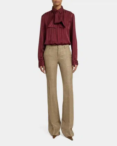 Saint Laurent Puppytooth Prince of Wales Wool Flared Pants | Thumbnail 2 Saint Laurent Puppytooth Prince of Wales Wool Flared Pants | Thumbnail 2