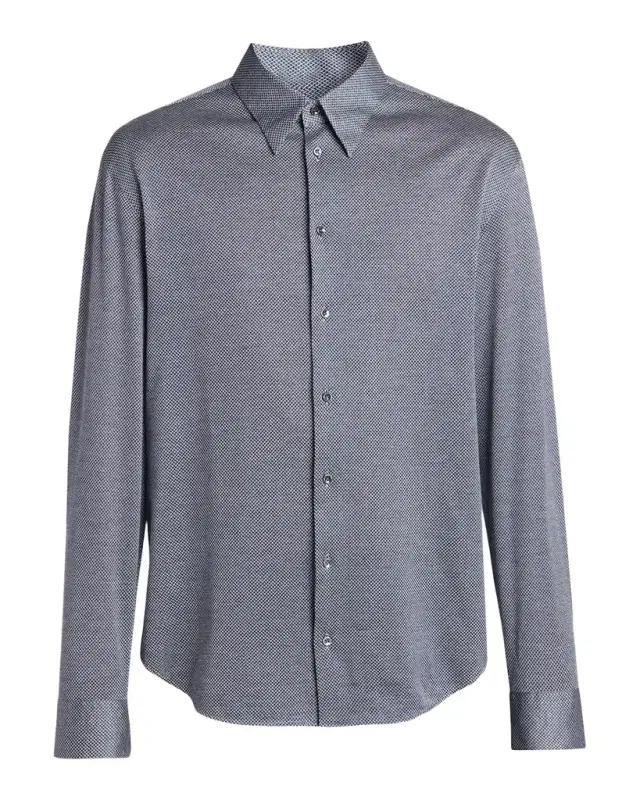Giorgio Armani Men's Cotton Micro-Geometric Sport Shirt