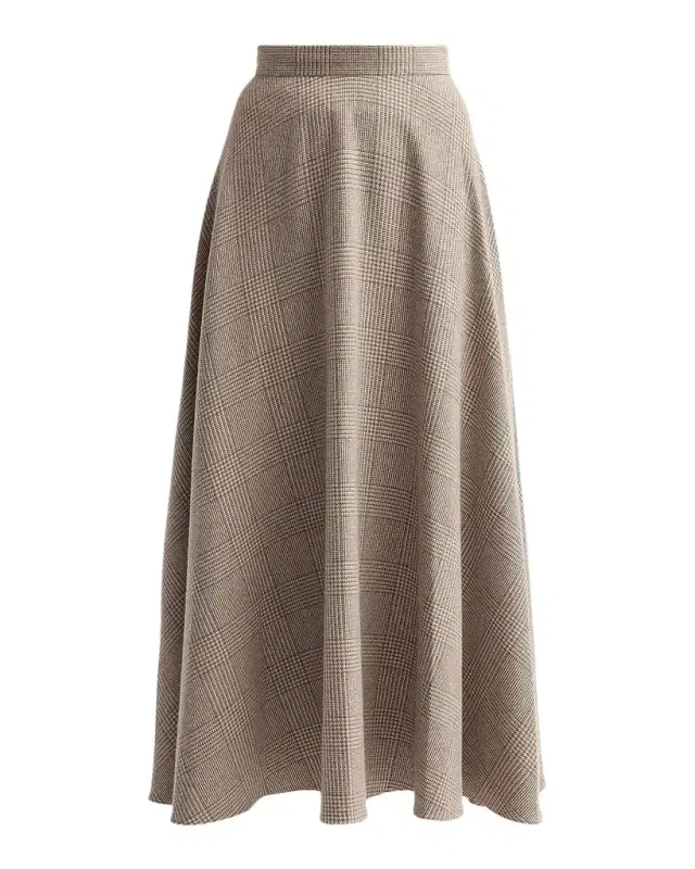 Oscar de la Renta Glen Plaid Wool-Cashmere Tailored Midi Skirt