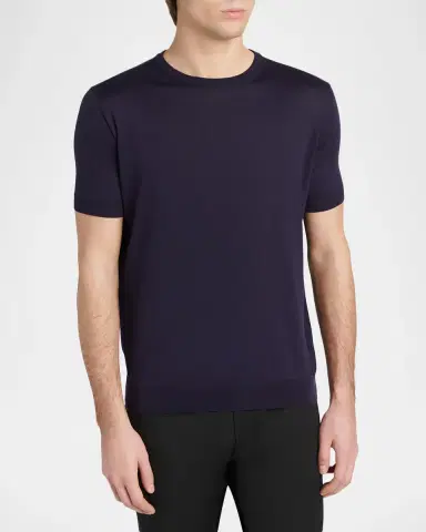 Giorgio Armani Men's Rib-Knit Wool-Blend T-Shirt | Thumbnail 4