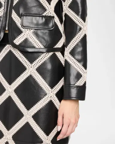 Cinq à Sept Audree Crochet-Trim Faux Leather Jacket | Thumbnail 5