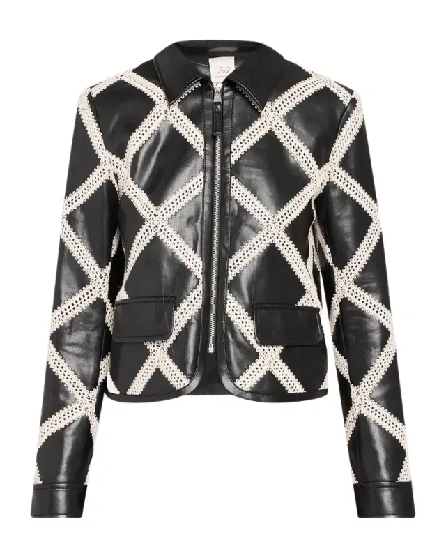Cinq à Sept Audree Crochet-Trim Faux Leather Jacket