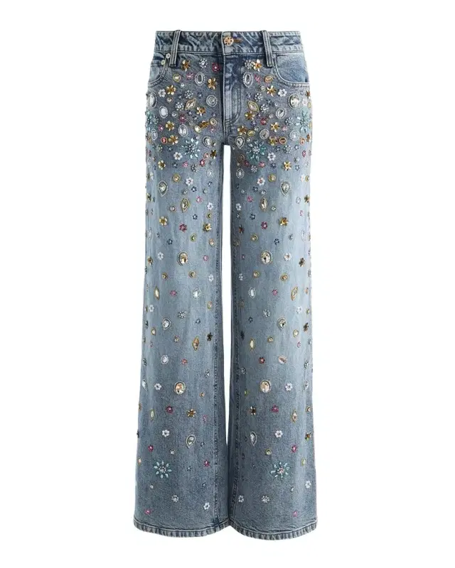 Alice + Olivia Amazing Embellished Mid-Rise Baggy Jeans