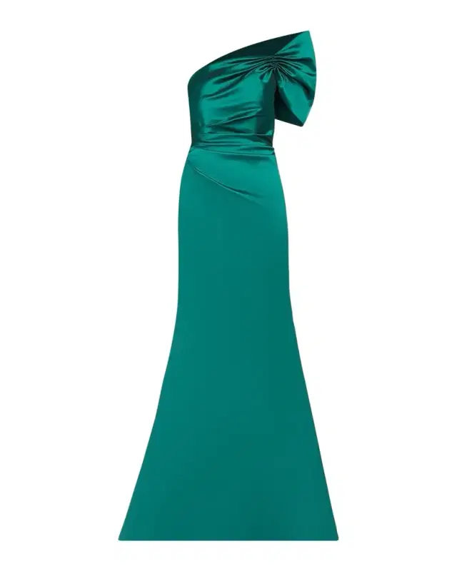 Rickie Freeman for Teri Jon One Shoulder Ruched Taffeta Gown