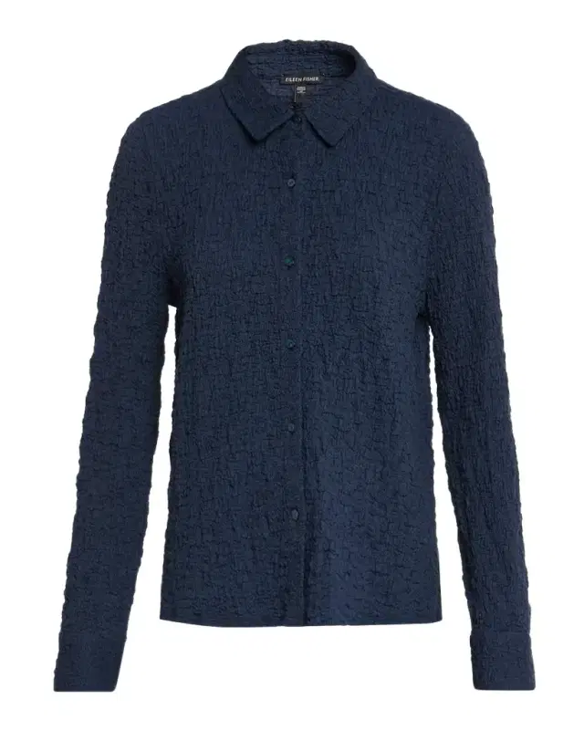 Eileen Fisher Crinkled Knit Button-Down Shirt