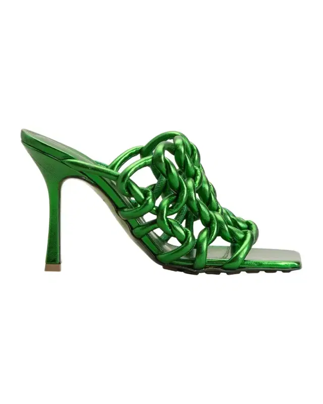 Bottega Veneta Reflection Metallic Weave Mule Sandals