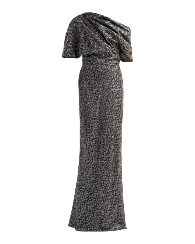Amsale Brocade Draped One-Shoulder Gown